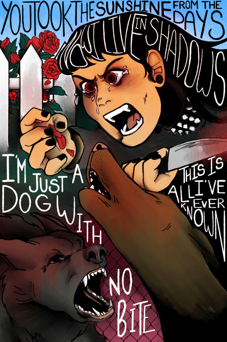 "Fences" - illustration based on and using lyrics from Fences by Destroy Boys - digital (procreate) - 2022