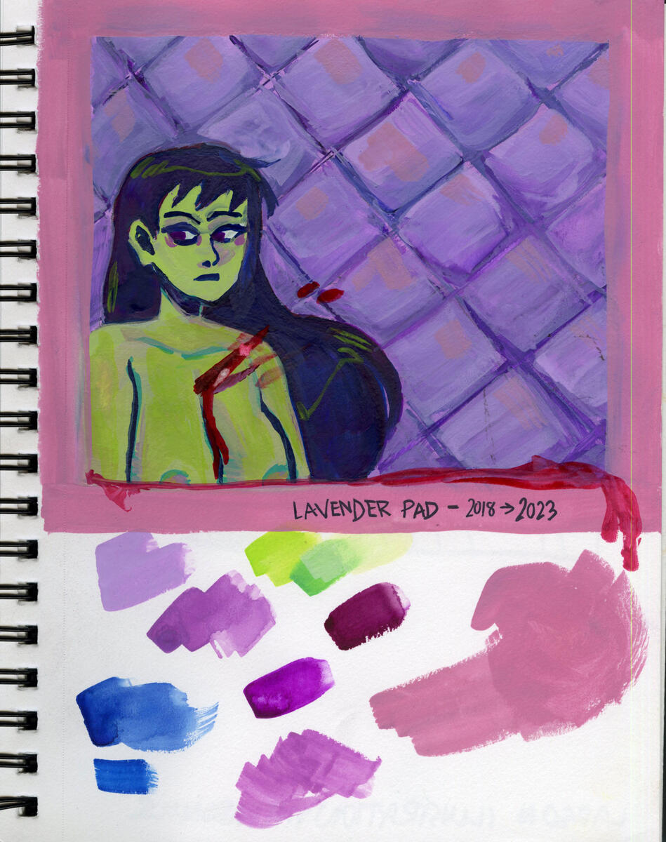 2023 - Lavender Pad redraw - made using gansai tambi watercolors